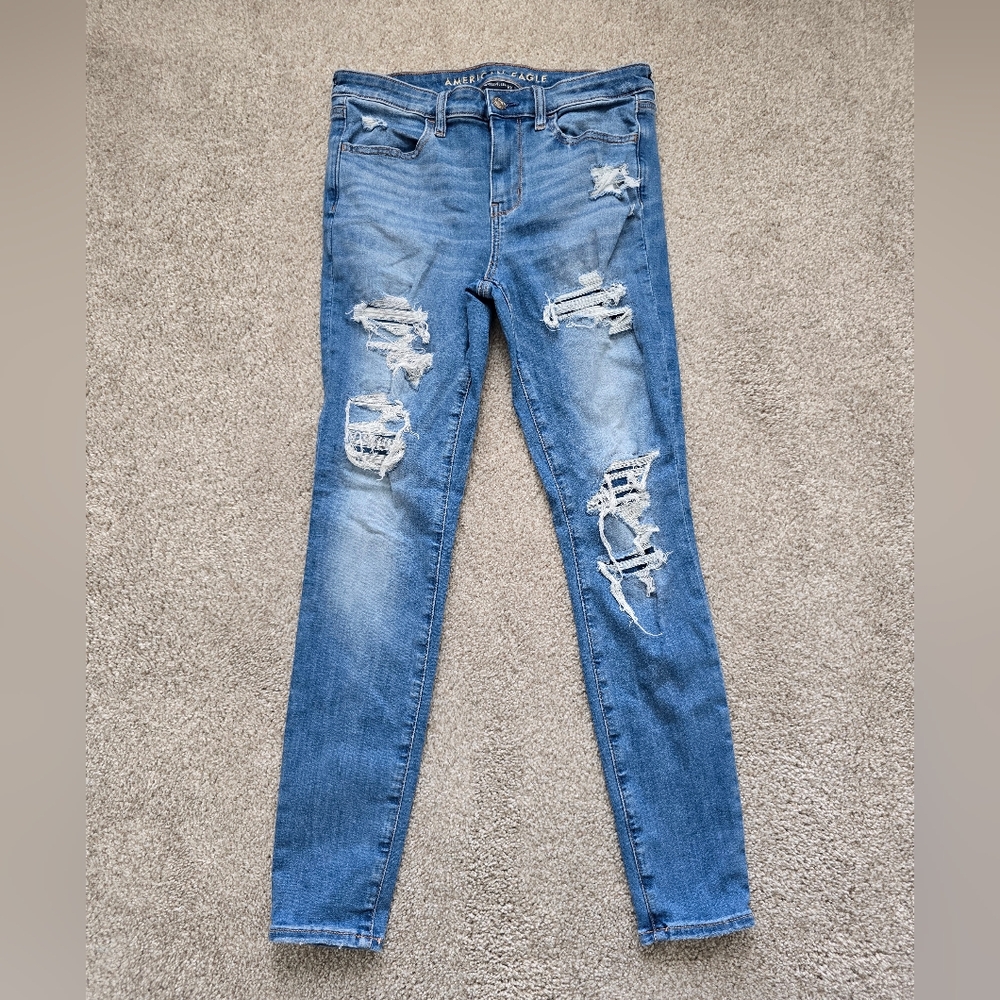 American Eagle Next Level Stretch Distressed Jegging Blue Jeans Sz 8R Worn 1x